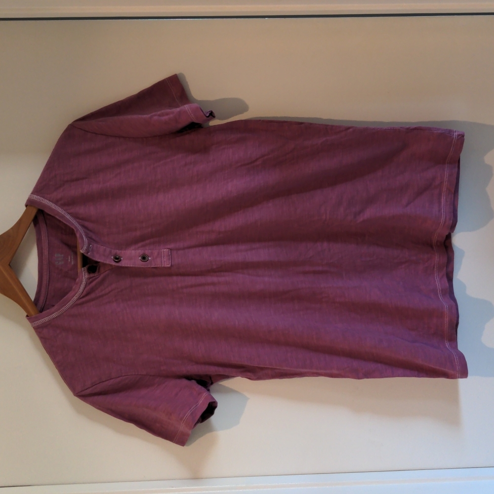 GAP Slub Cotton Henley Tee, Small, Custom dyed maroon